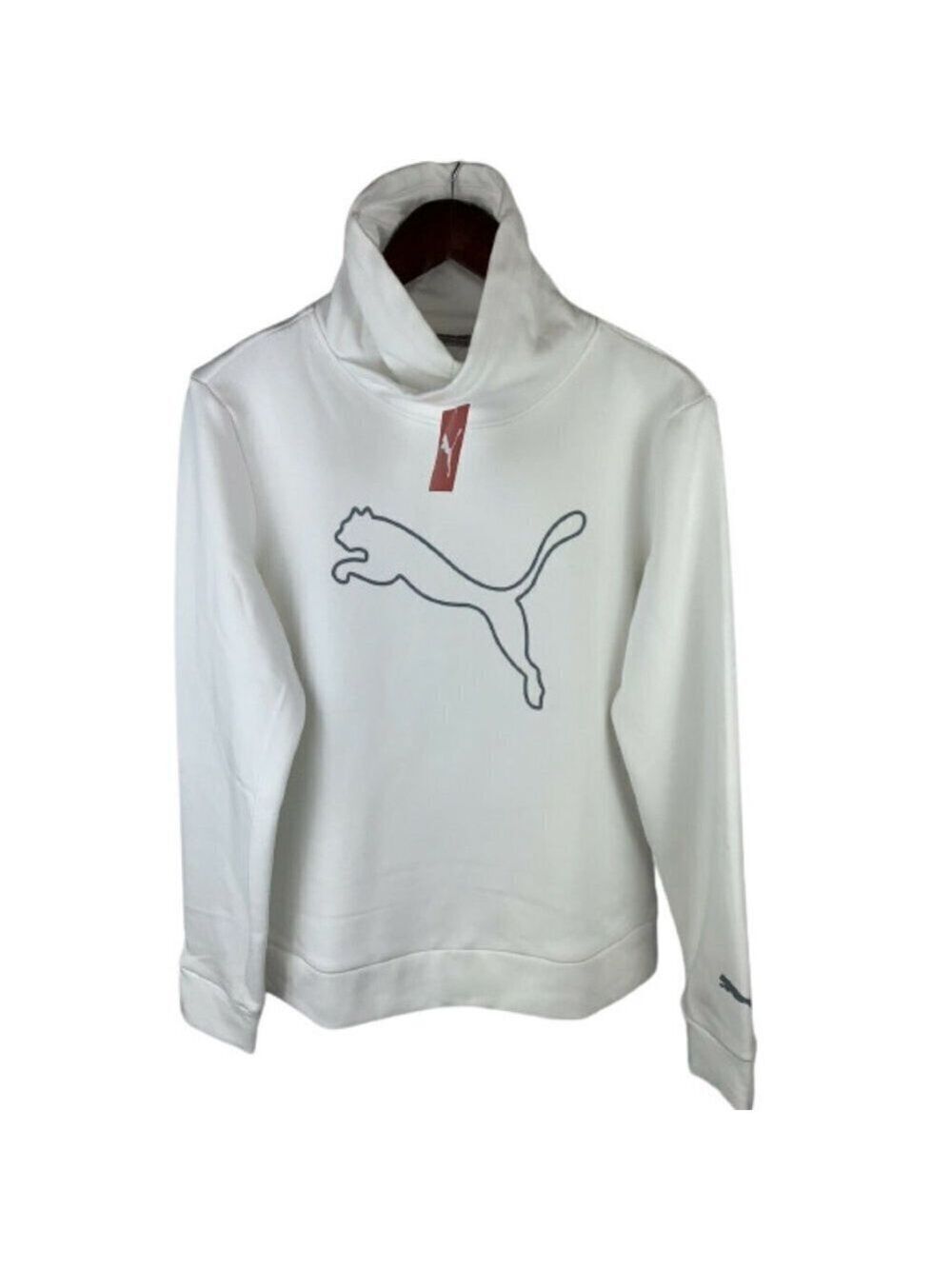PUMA Girls's Asymmetrical Cowl Neck Fleece Lined Hoodie Sweater White Ju…